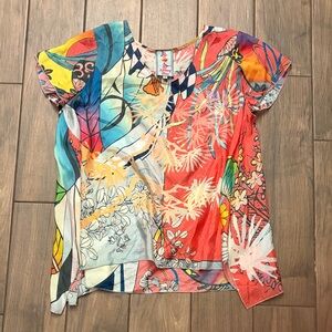 Johnny Was 100% Silk Multicolor Floral Blouse